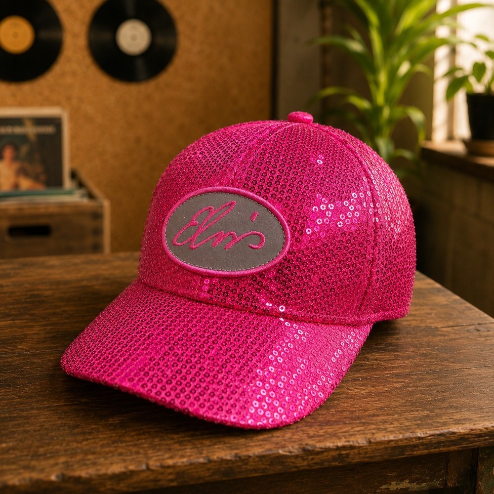 Graceland Exclusive Elvis Presley Sequin Baseball Hat Hot Pink Signature Cap‎